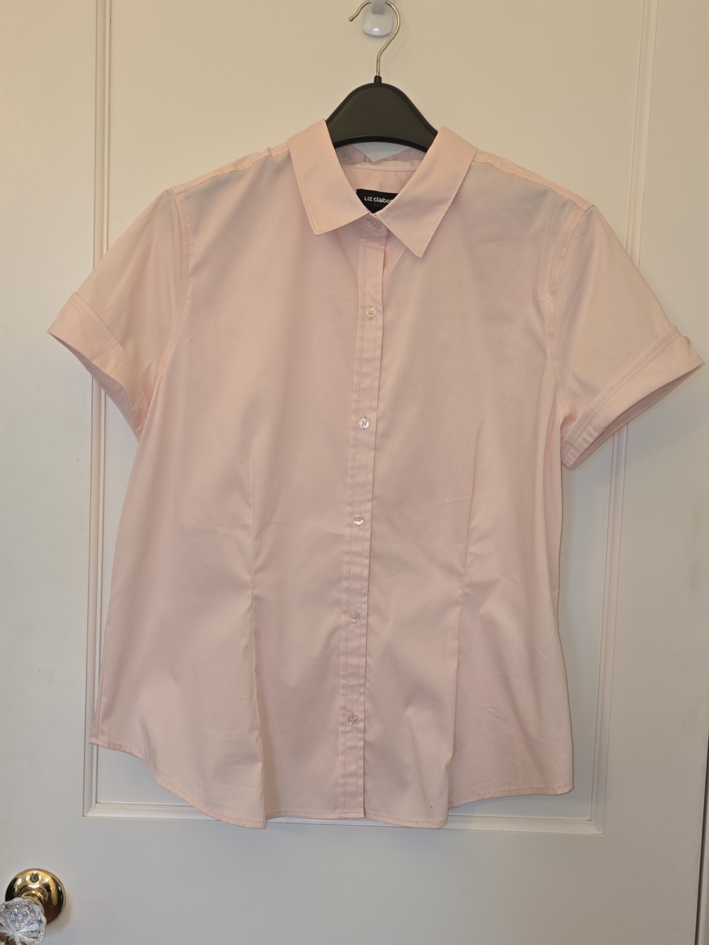 Liz Claiborne Pale Pink Short Sleeve Button-Up Blouse LARGE